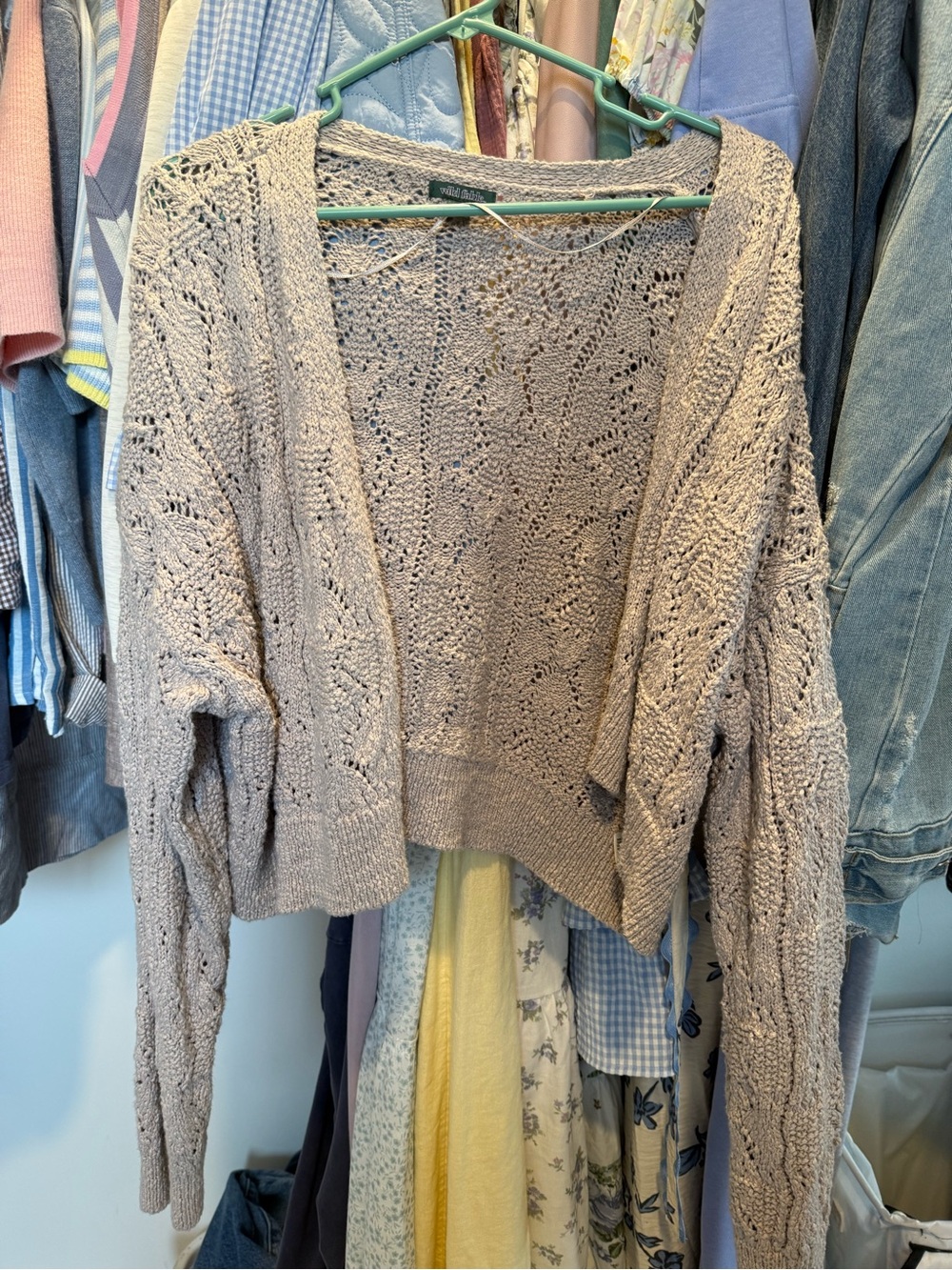 wild fable Taupe Open-Knit Cropped Cardigan